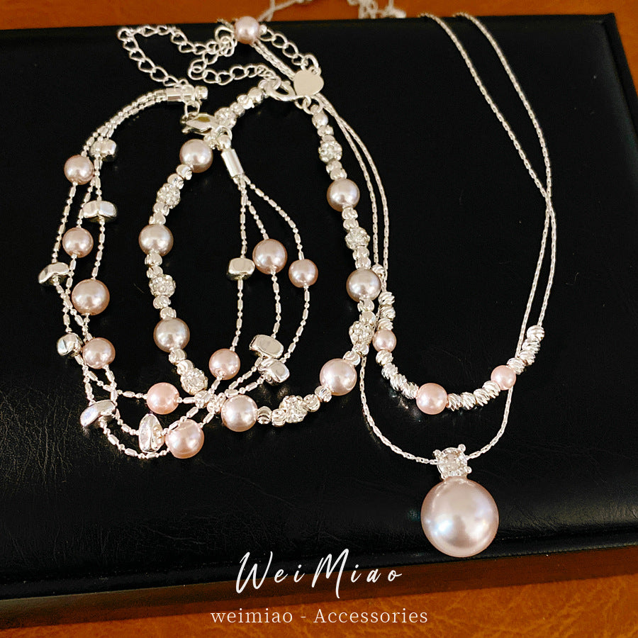 Beaded zircon pearl necklace light luxury niche high-end collarbone chain daily versatile fashion jewelry set wholesale