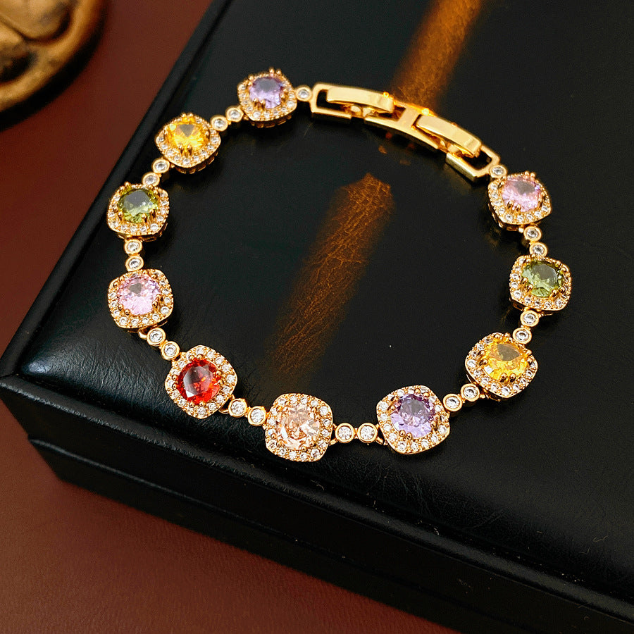Medieval vintage zircon square buckle bracelet light luxury high-end bracelet design niche exquisite jewelry
