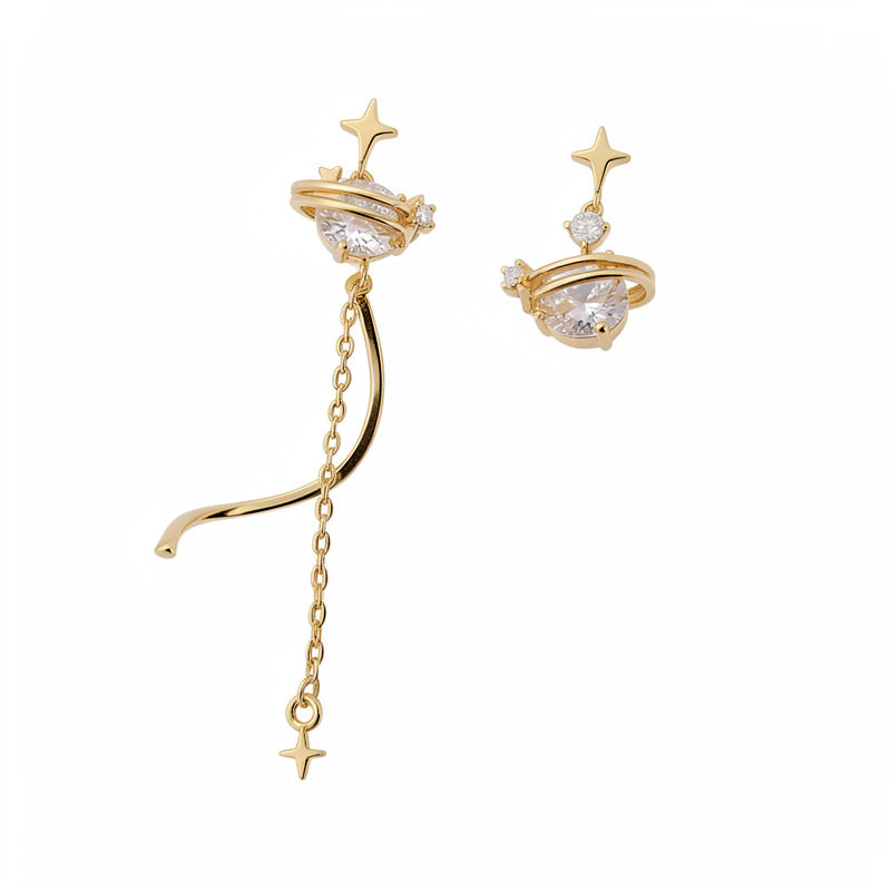 18k real gold electroplated silver needle zircon mango asymmetric stud earrings personalized temperament earrings light luxury high-end earrings