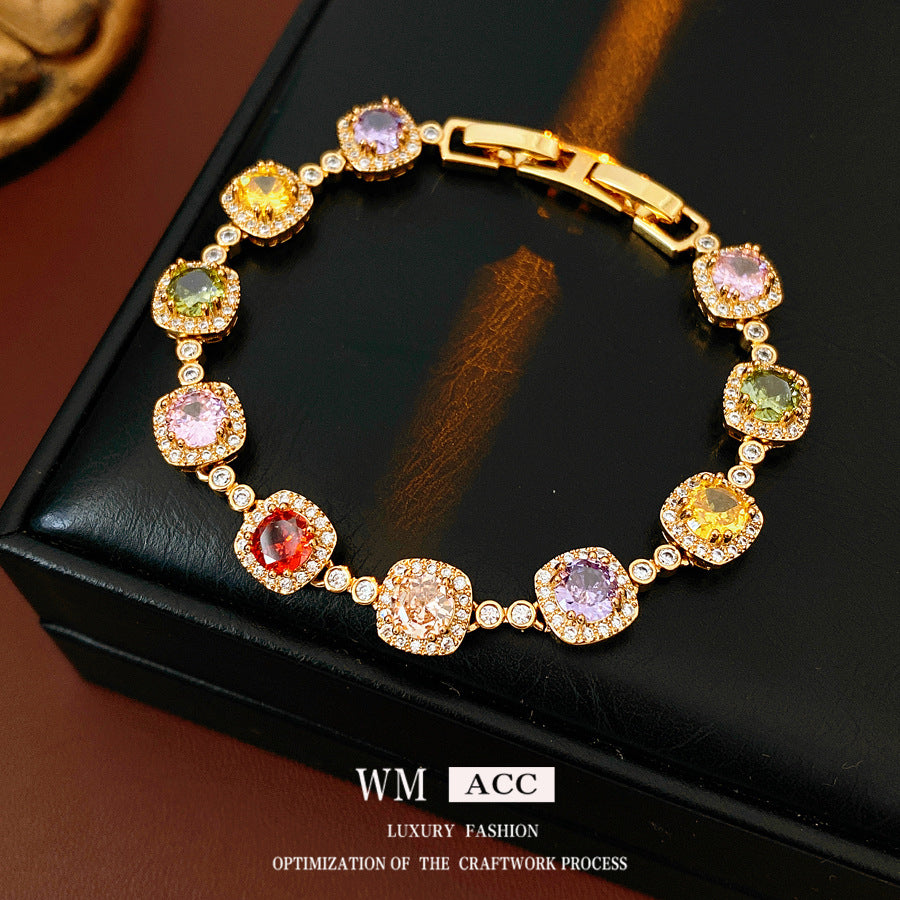Medieval vintage zircon square buckle bracelet light luxury high-end bracelet design niche exquisite jewelry