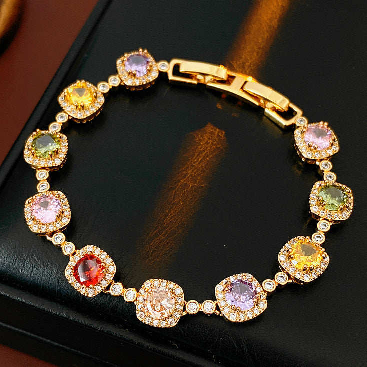 Medieval vintage zircon square buckle bracelet light luxury high-end bracelet design niche exquisite jewelry