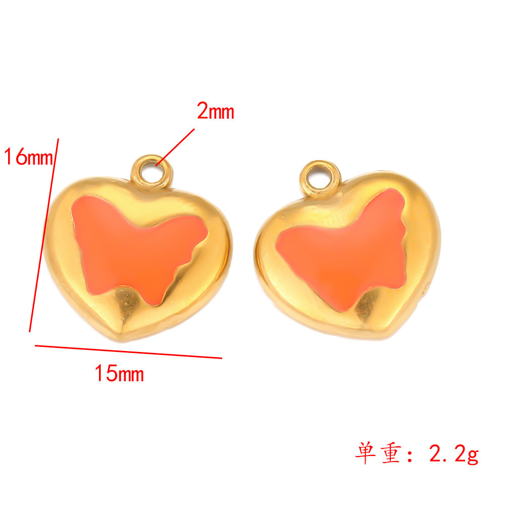 Stainless steel peach heart pendant DIY European and American fashion bracelet necklace pendant accessories butterfly multi-color pendant pendant