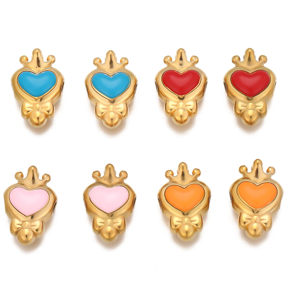 Stainless steel vacuum plating pendant crown heart pendant DIY jewelry accessories single hole bracelet necklace pendant