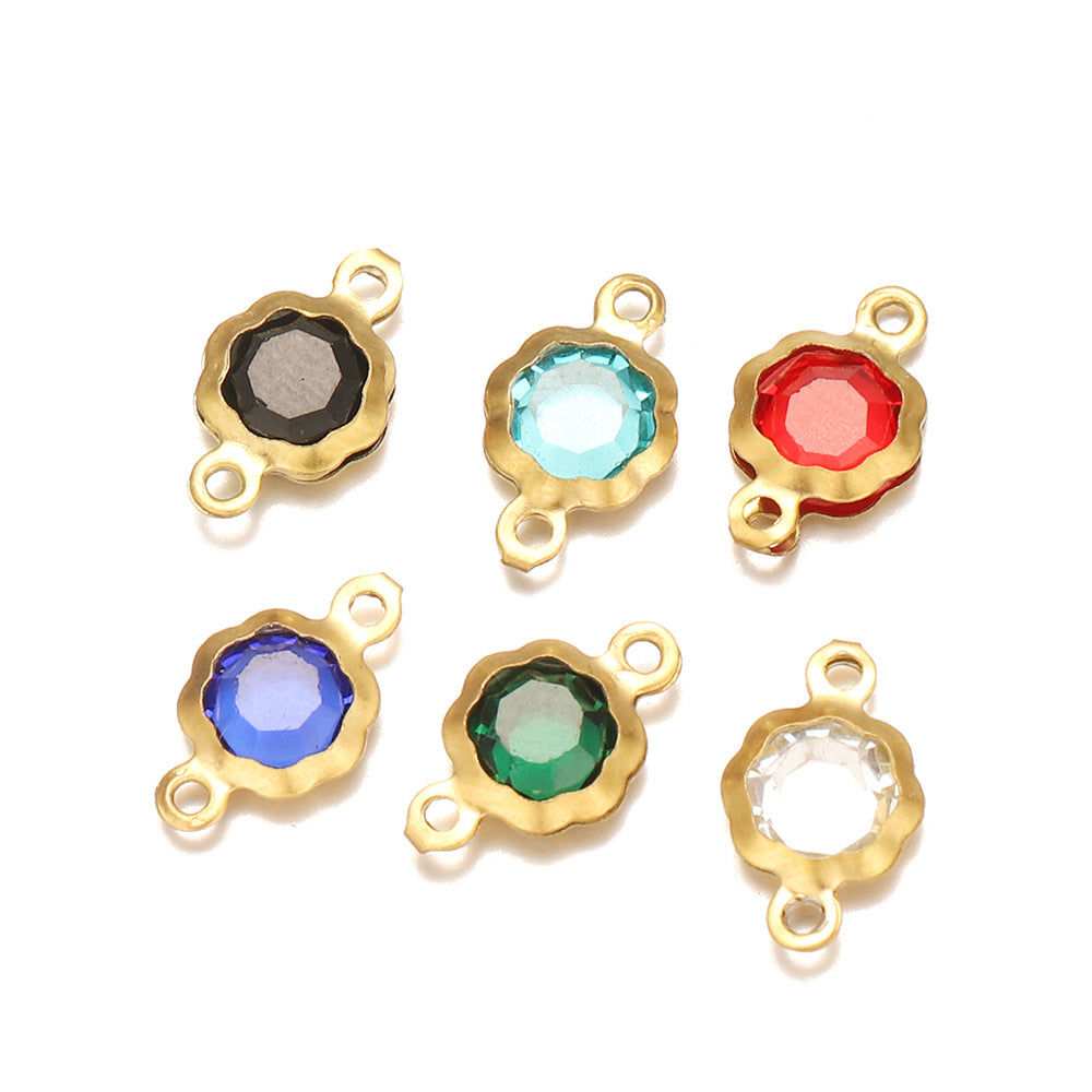 Stainless steel double hanging flower crystal connector DIY jewelry accessories pendant necklace crystal pendant connection pendant