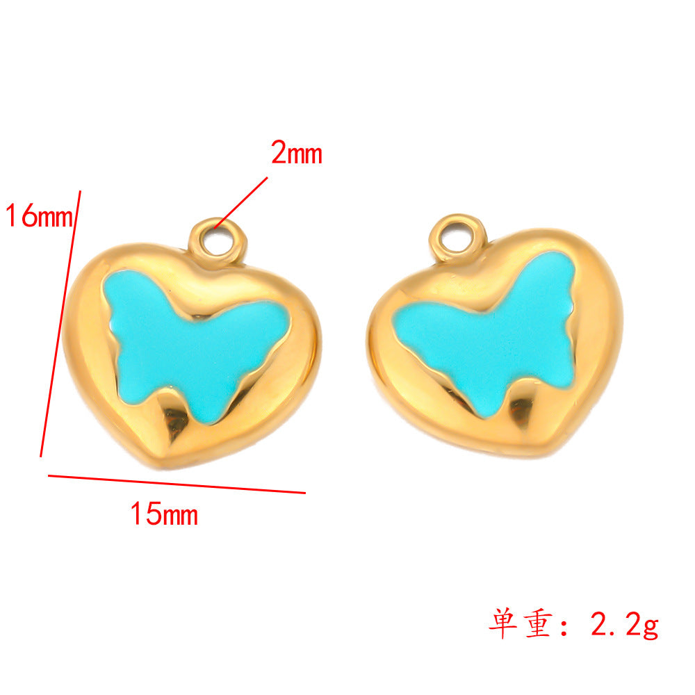 Stainless steel peach heart pendant DIY European and American fashion bracelet necklace pendant accessories butterfly multi-color pendant pendant