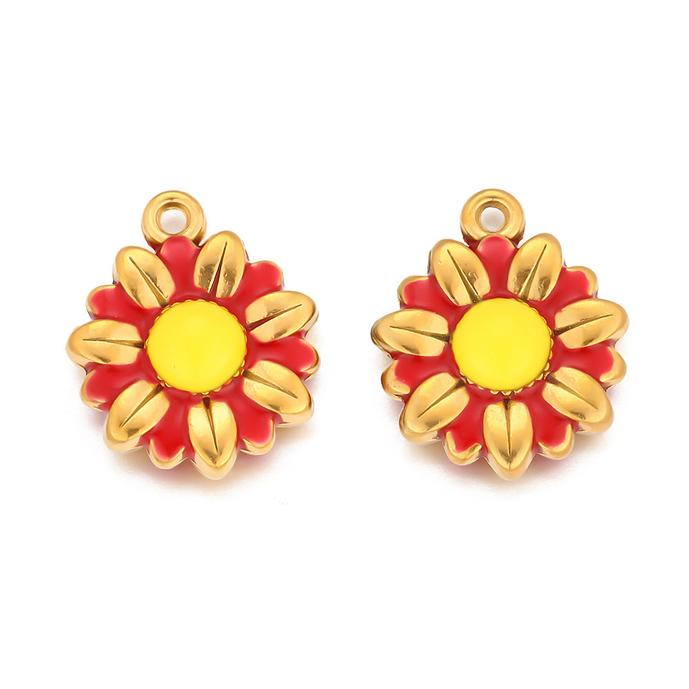 Stainless steel double-sided oil drip small daisy flower pendant DIY handmade accessories material pendant oil drip pendant accessories