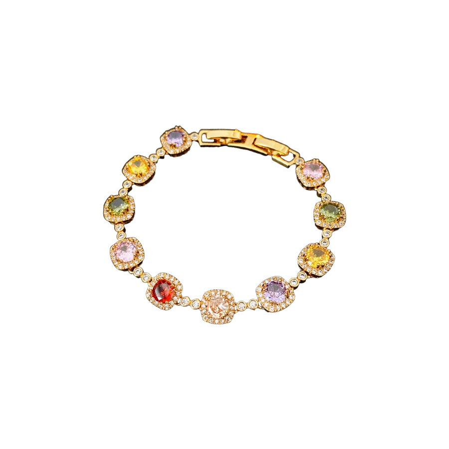 Medieval vintage zircon square buckle bracelet light luxury high-end bracelet design niche exquisite jewelry
