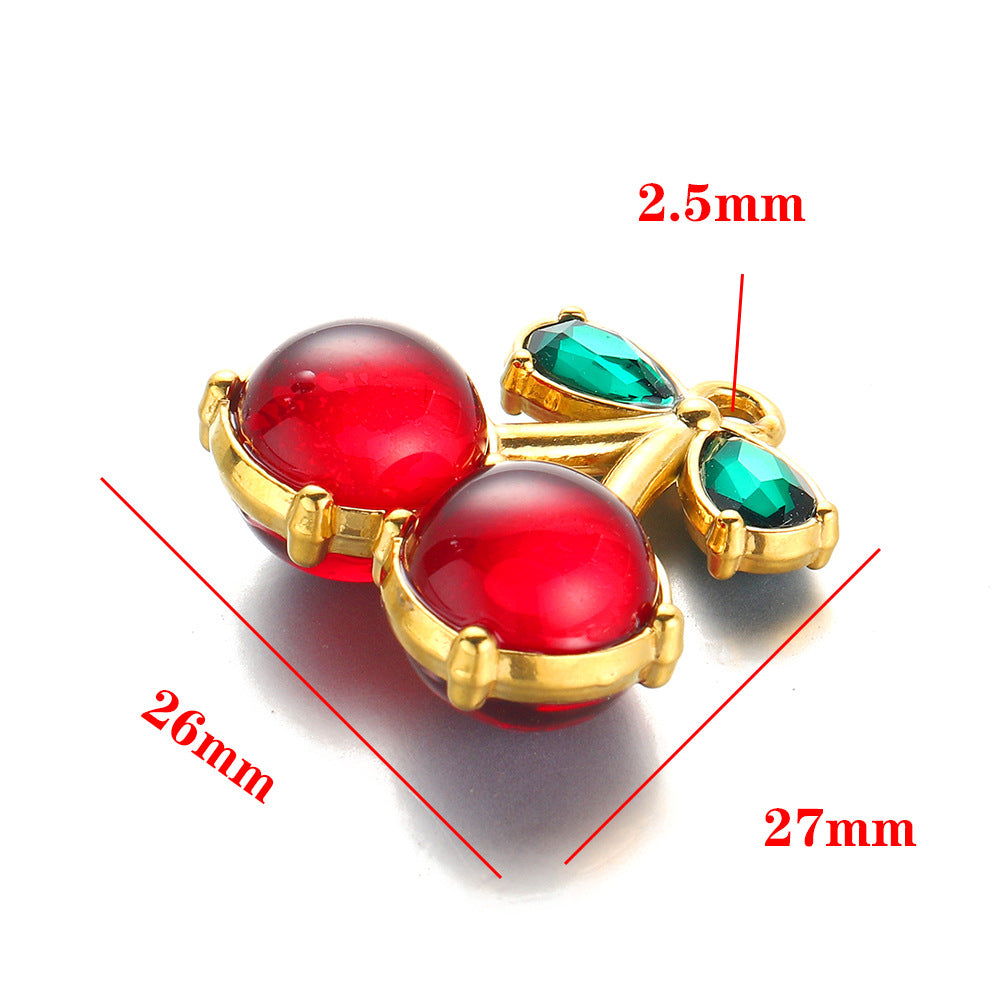 Stainless steel dripping cherry fashion pendant pendant DIY handmade jewelry accessories, good titanium steel small cherry jewelry