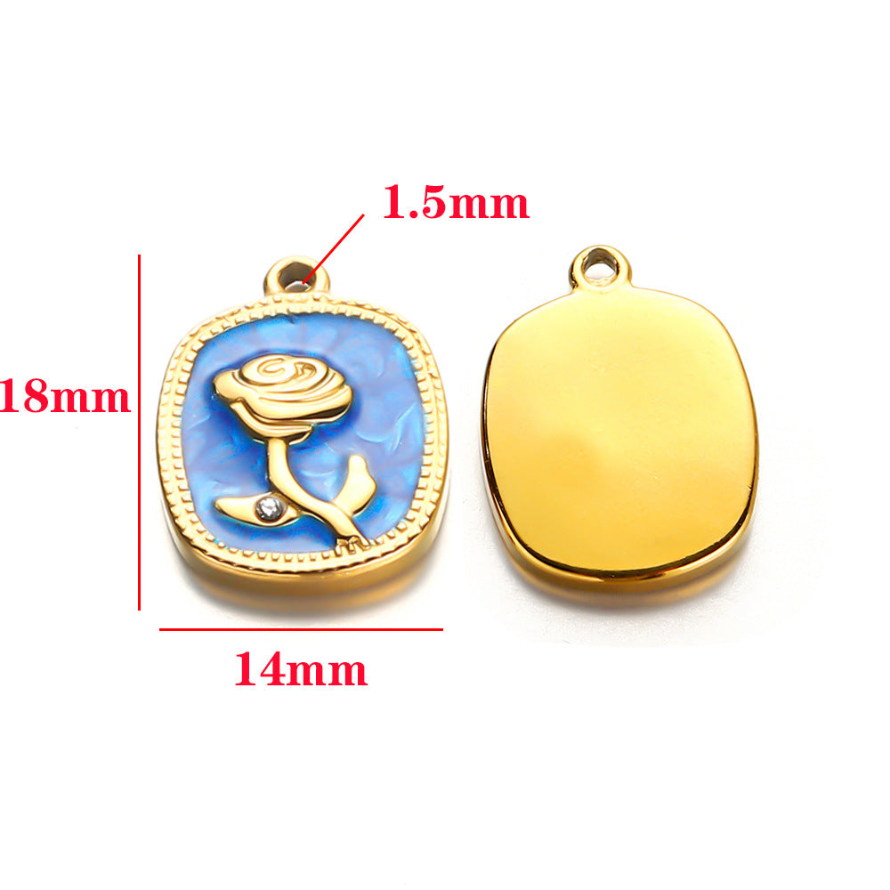 Stainless steel oil drop pendant rose with diamonds multi-color versatile rose brand pendant DIY jewelry accessories pendant