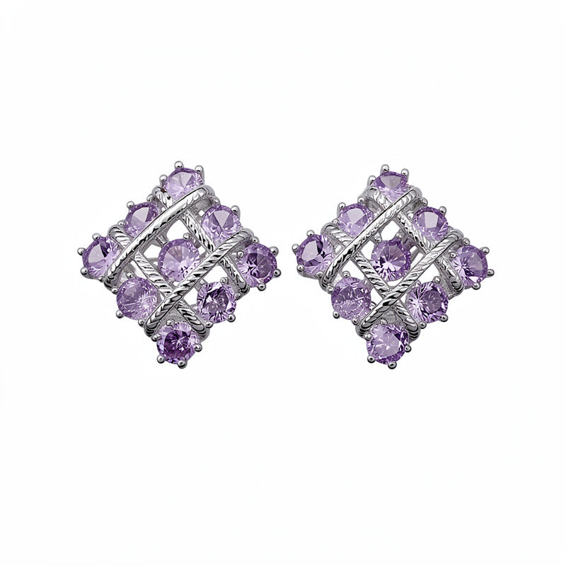 18k real gold electroplated silver needle inlaid zircon rhombus stud earrings personalized temperament niche earrings light luxury high-end earrings