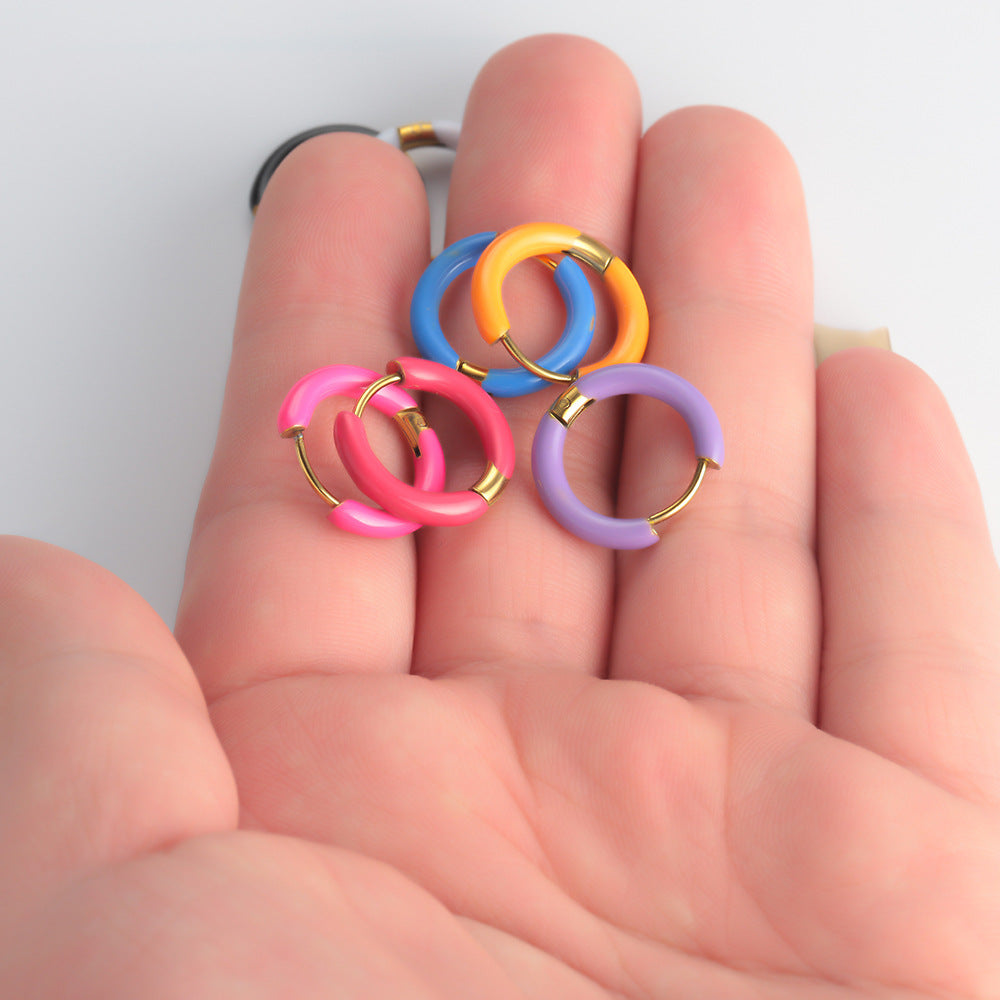 Multi-color oil drip earrings New retro circle earrings Cross-border European and American stainless steel non-fading earrings Oil drip earrings
