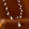 18k real gold electric double-layer zircon mango pearl necklace light luxury niche high-end clavicle chain temperament wind necklace decoration