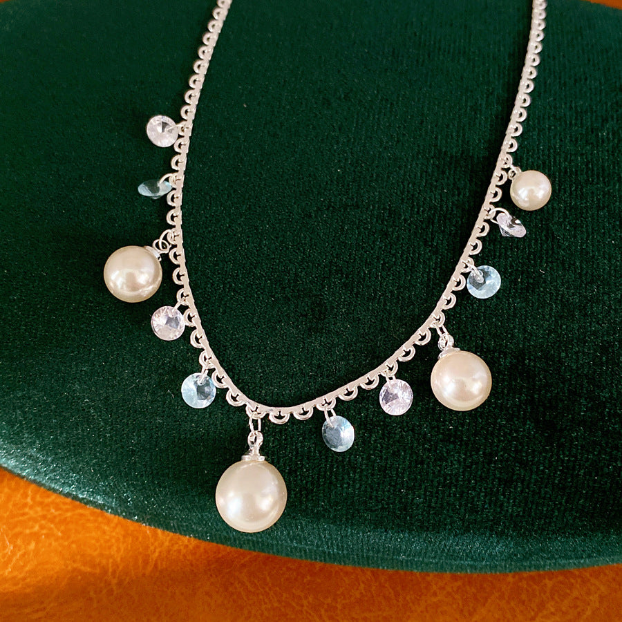 Zircon fringed lace pearl necklace light luxury niche high-end clavicle chain vacation accessories fresh and sweet necklace
