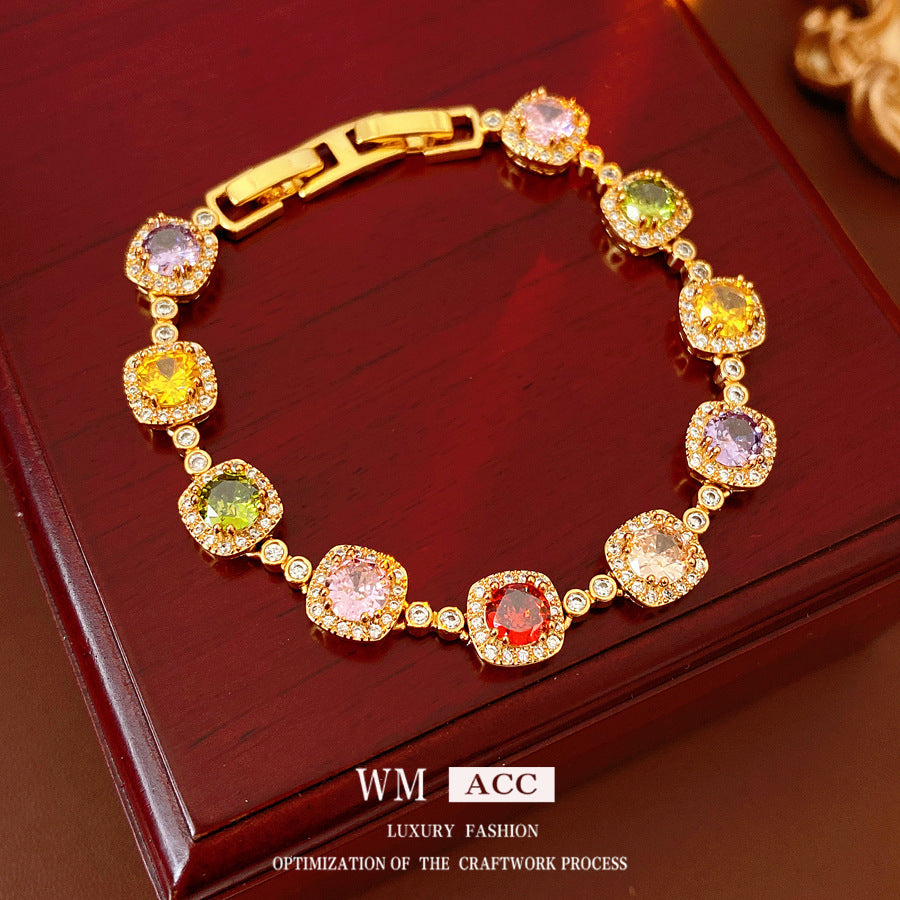 Medieval vintage zircon square buckle bracelet light luxury high-end bracelet design niche exquisite jewelry