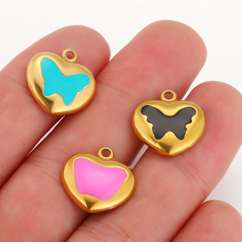 Stainless steel peach heart pendant DIY European and American fashion bracelet necklace pendant accessories butterfly multi-color pendant pendant