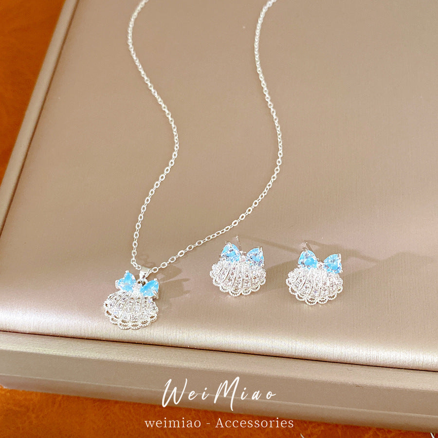 Fashion Versatile Zircon Shell Necklace Light Luxury Niche Premium Clavicle Chain Fresh Holiday Accessories Jewelry Set