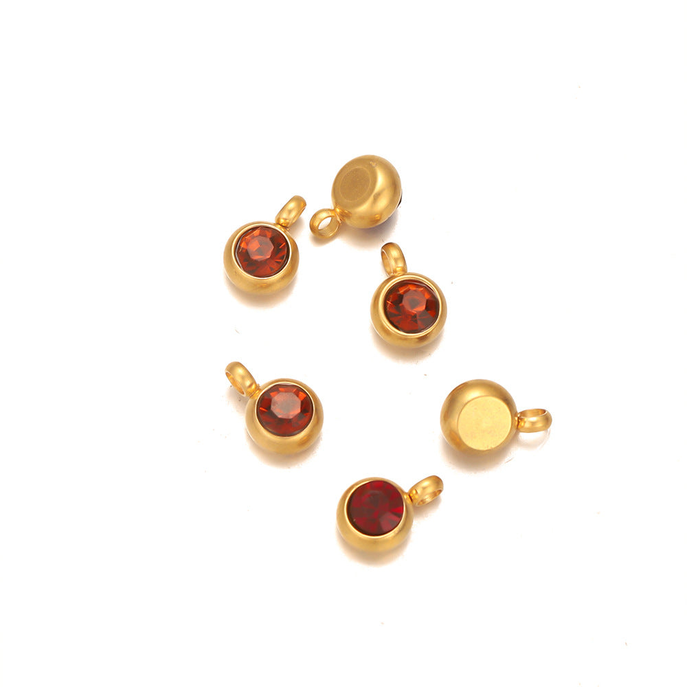 Stainless steel lucky stone pendant with diamonds 12-color birthday stone necklace DIY pendant accessories do not fade pendant accessories