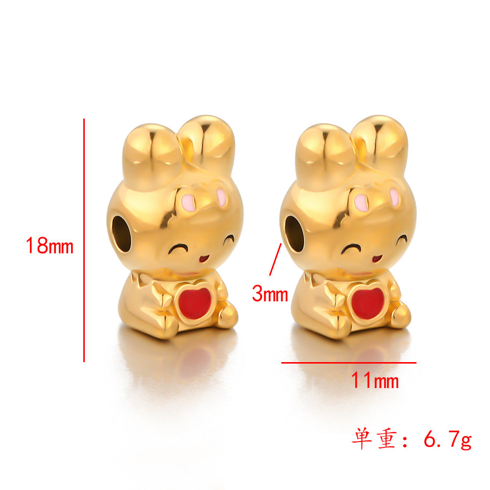 Stainless steel cute rabbit pendant color retention 18k furnace beaded DIY accessories pendant bracelet collarbone chain pendant