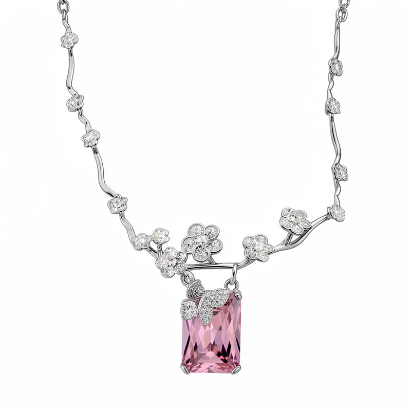 Exquisite temperament zircon flower butterfly square necklace light luxury niche collarbone chain high-end fashion jewelry set