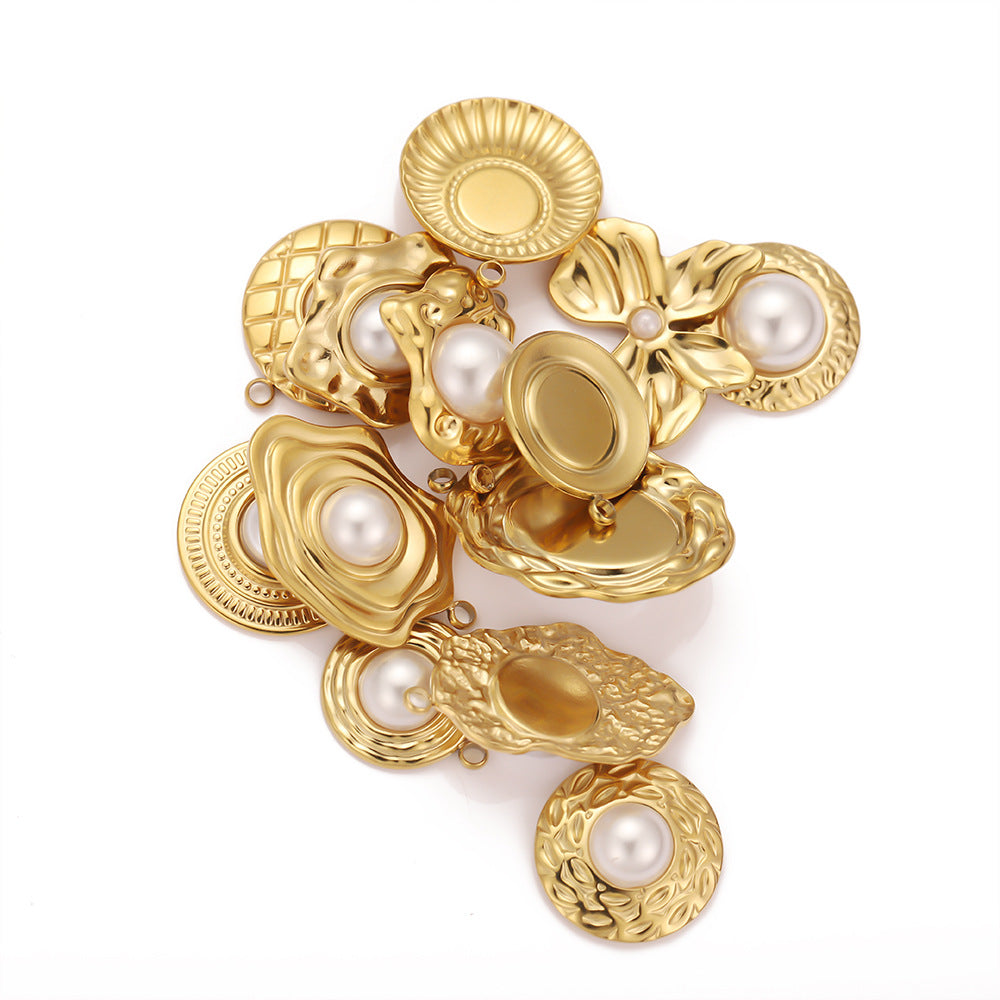 Stainless steel vacuum plated 8K gold imitation pearl pendant DIY jewelry accessories pendant collarbone chain pendant pendant pendant