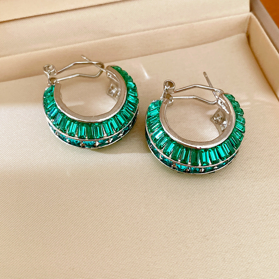Silver Needle Diamond Geometric Round Earrings Personality Temperament Niche Temperament Earrings Light Luxury Premium Earrings Wholesale