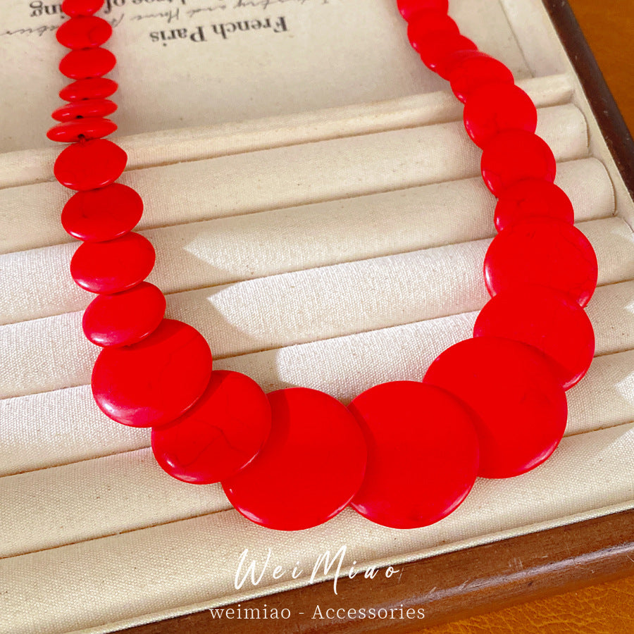 Dopamine Round Color Stone Beaded Necklace Light Luxury Niche Clavicle Chain Holiday Accessories Temperament Fashion Items
