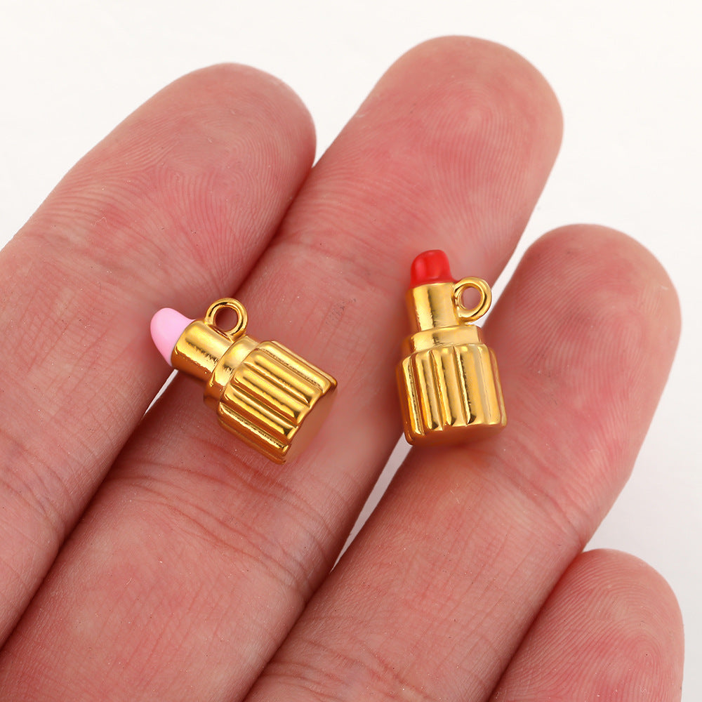 Stainless steel lipstick pendant 18k furnace gold pendant DIY handmade beaded accessories pendant bracelet necklace accessories