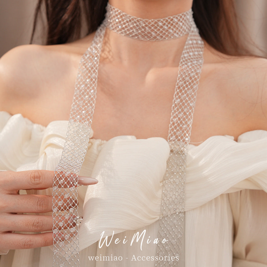 Glass hollow bracelet necklace European and American cross-border fashion versatile temperament sweater chain high-end light luxury jewelry set
