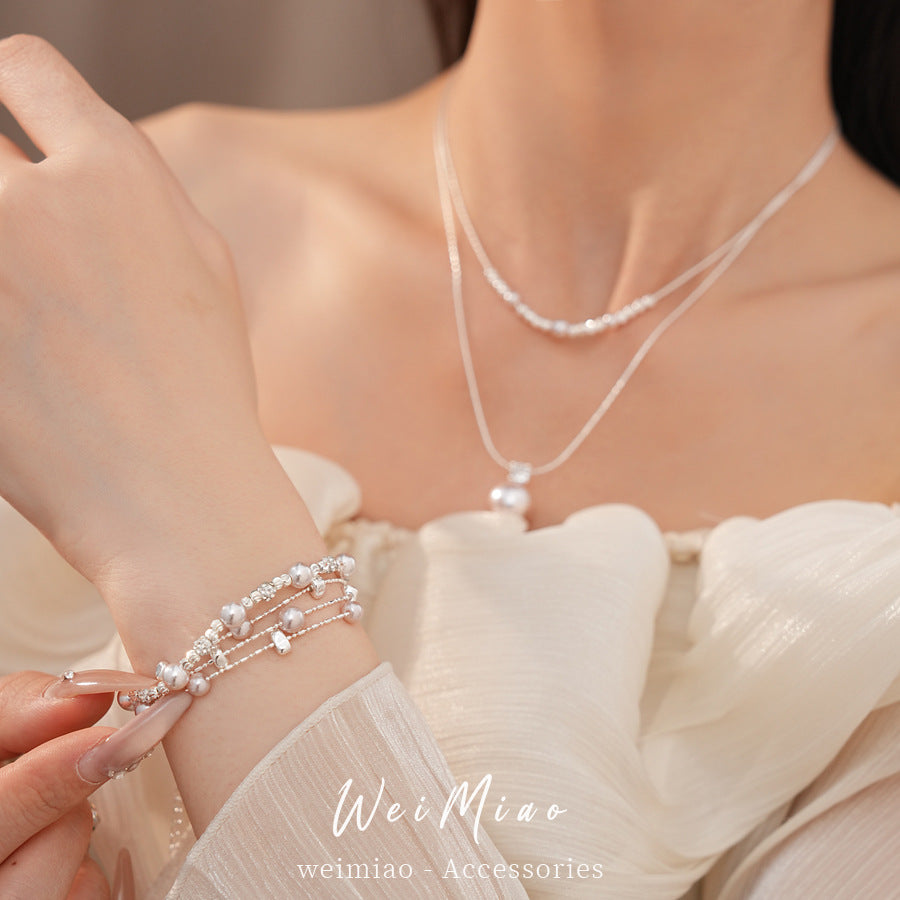 Beaded zircon pearl necklace light luxury niche high-end collarbone chain daily versatile fashion jewelry set wholesale