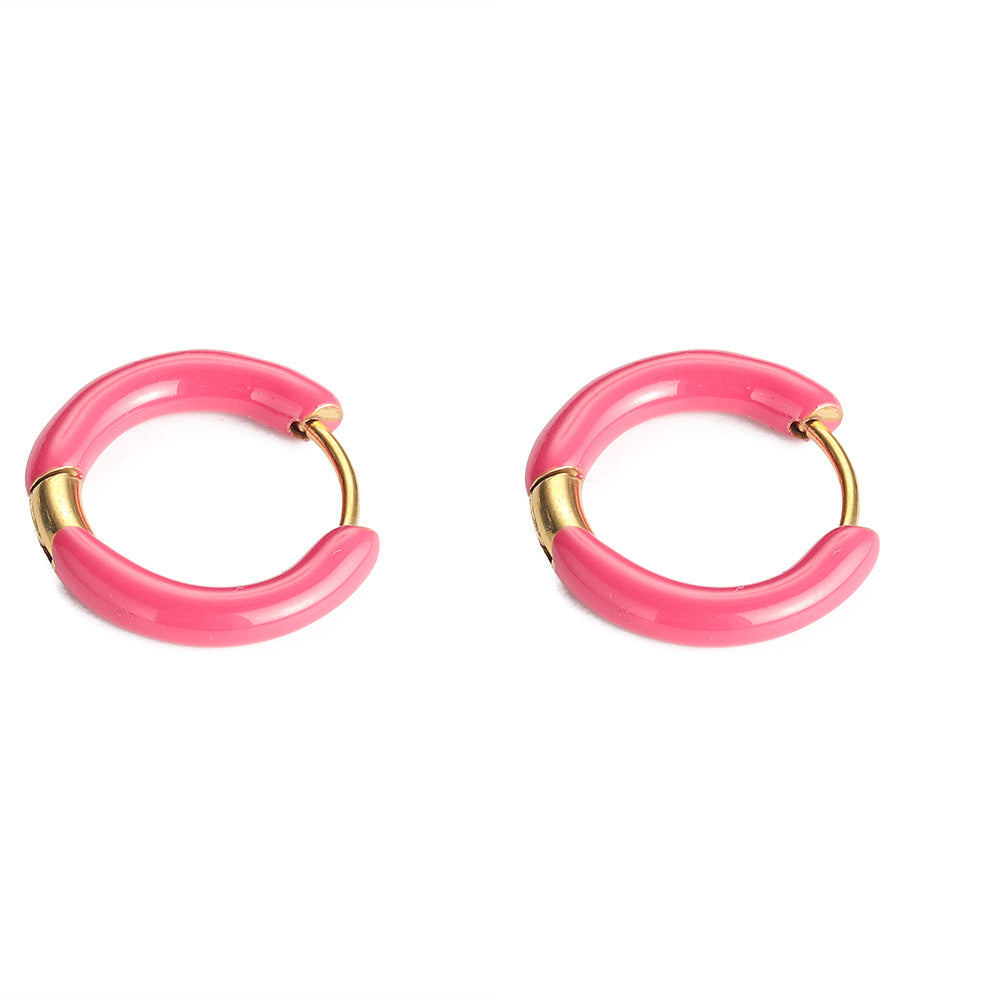 Multi-color oil drip earrings New retro circle earrings Cross-border European and American stainless steel non-fading earrings Oil drip earrings