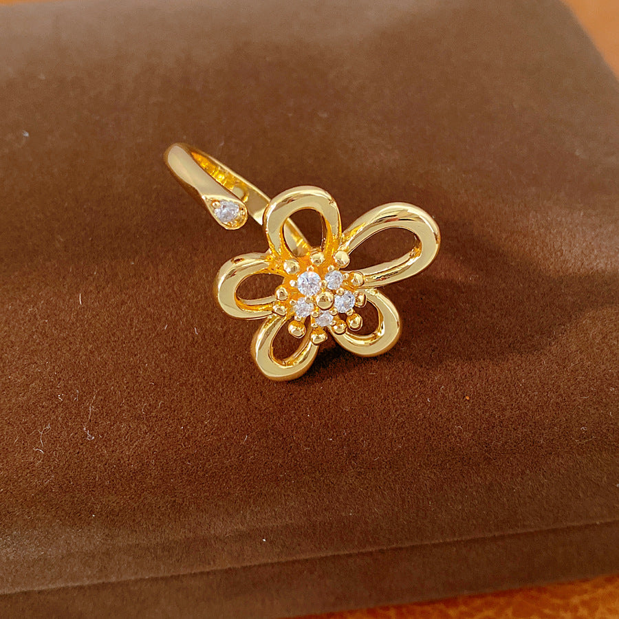 18k real gold electroplated zirconium hollow flower necklace light luxury niche high-end collarbone chain versatile style jewelry set