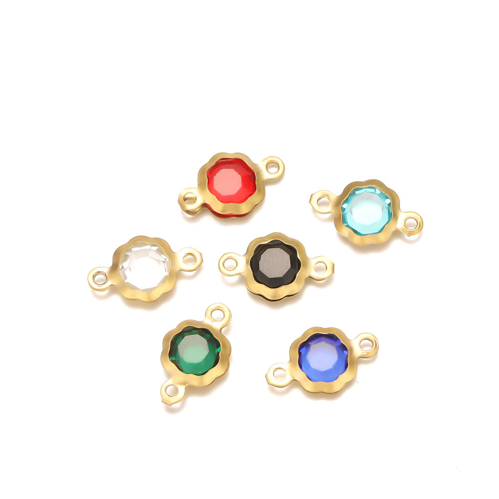 Stainless steel double hanging flower crystal connector DIY jewelry accessories pendant necklace crystal pendant connection pendant