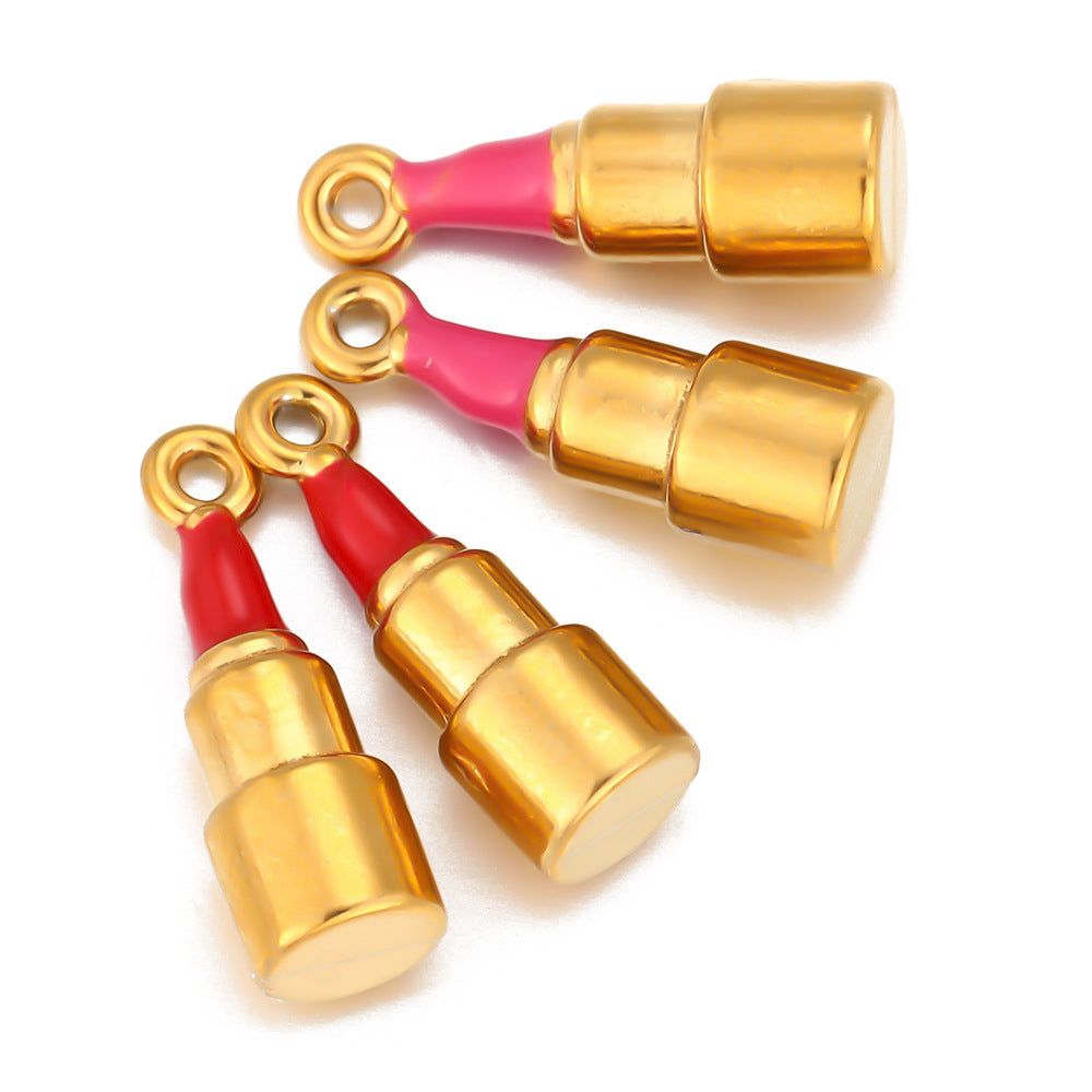Stainless steel oil dripping lipstick small fragrant wind pendant bracelet necklace DIY jewelry accessories pendant keychain pendant