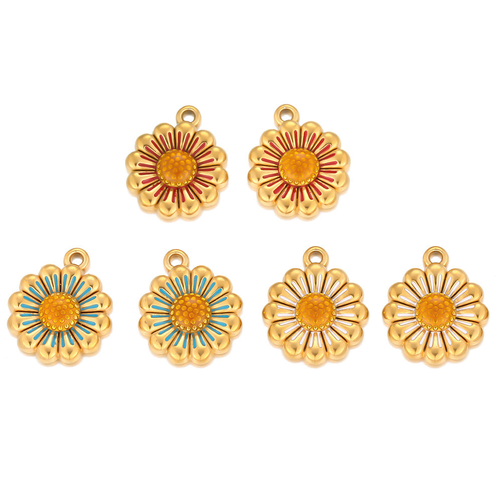 304 Titanium Steel Stainless Steel Oil Drop Pendant Small Daisy DIY Various Pendants Necklace Pendant Accessories Bracelet Pendant