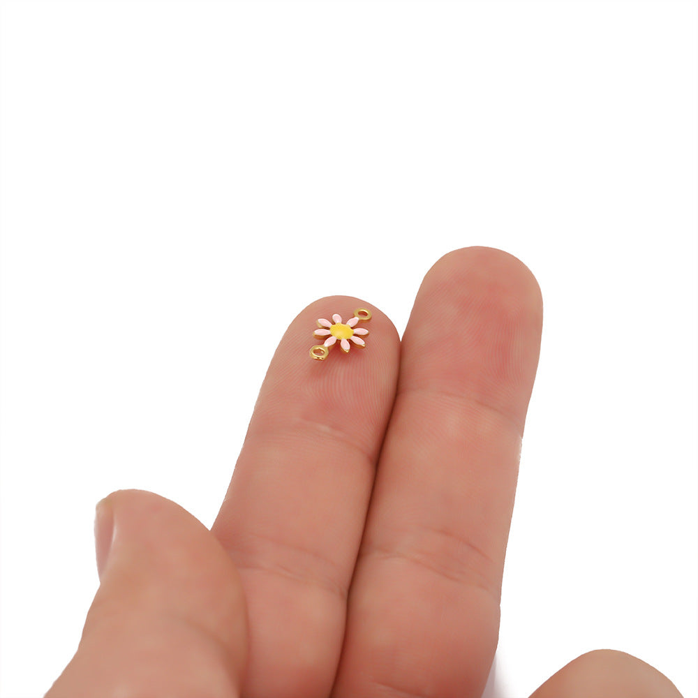 Stainless steel oil dripping double hanging small daisy DIY jewelry accessories pendant handmade chain connector accessories pendant
