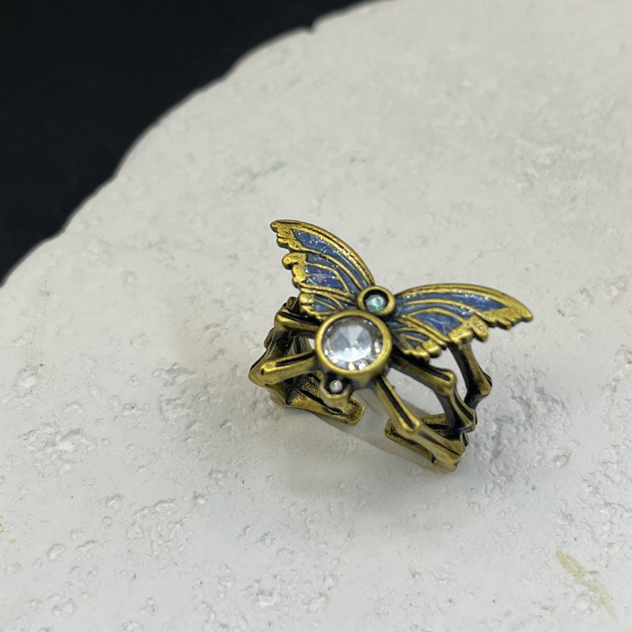 Fire does not change color, sand gold material, black dye, retro ring, forest style, psychedelic glue, butterfly, high-looking, western-style jewelry