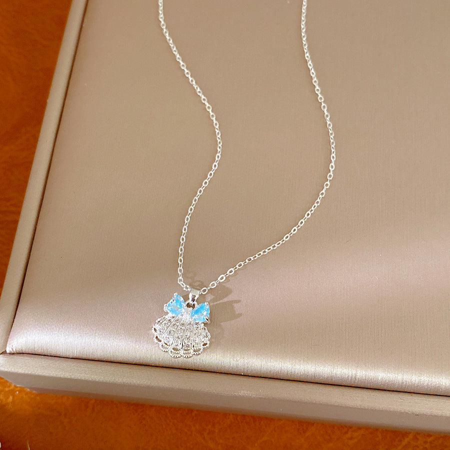 Fashion Versatile Zircon Shell Necklace Light Luxury Niche Premium Clavicle Chain Fresh Holiday Accessories Jewelry Set