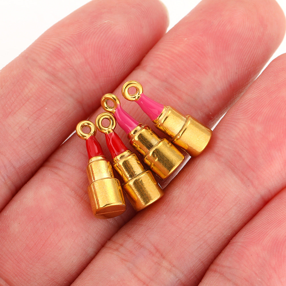 Stainless steel oil dripping lipstick small fragrant wind pendant bracelet necklace DIY jewelry accessories pendant keychain pendant
