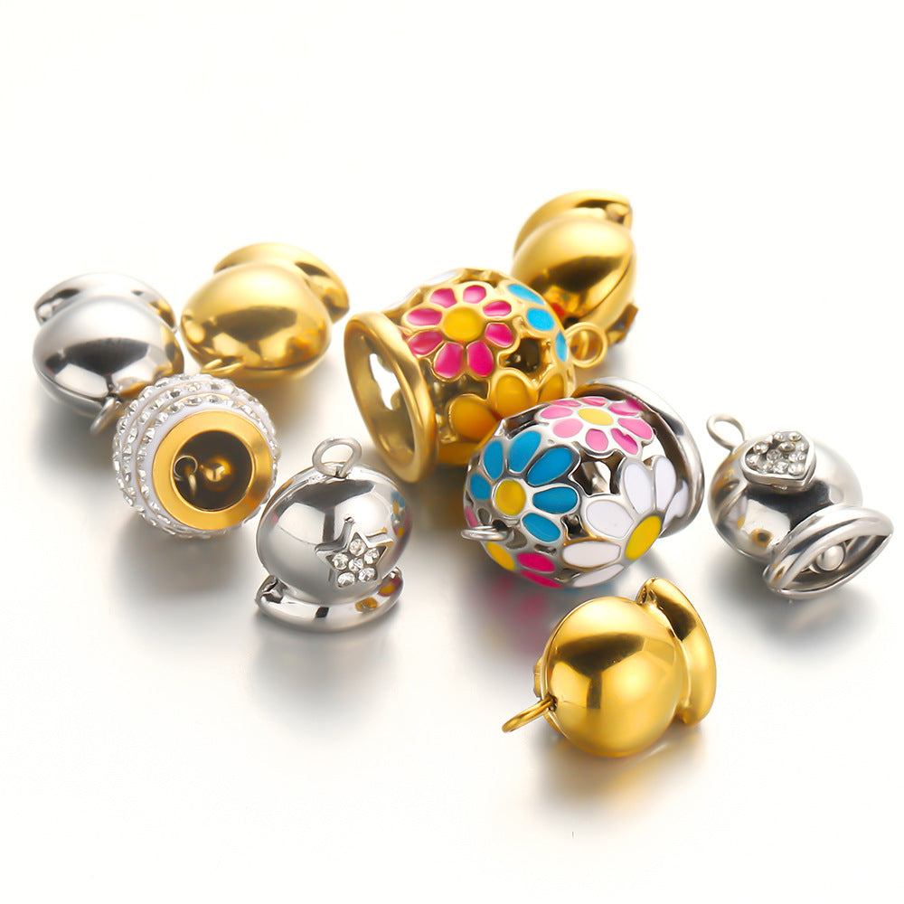 Stainless steel drip bell pendant DIY jewelry accessories earrings pendant small daisy bell love gold pendant