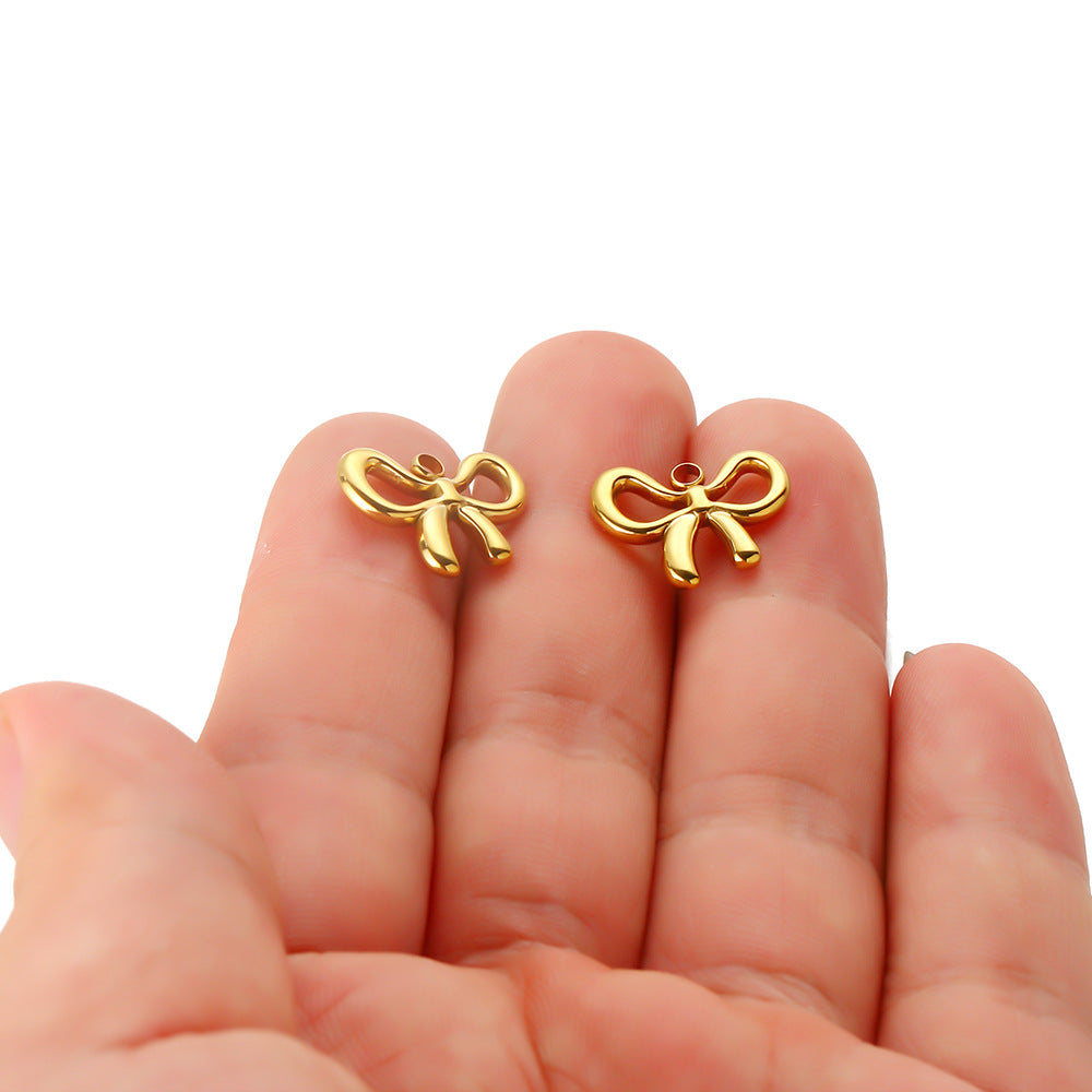 Stainless steel gold bow pendant DIY jewelry accessories pendant handmade jewelry bracelet versatile pendant accessories