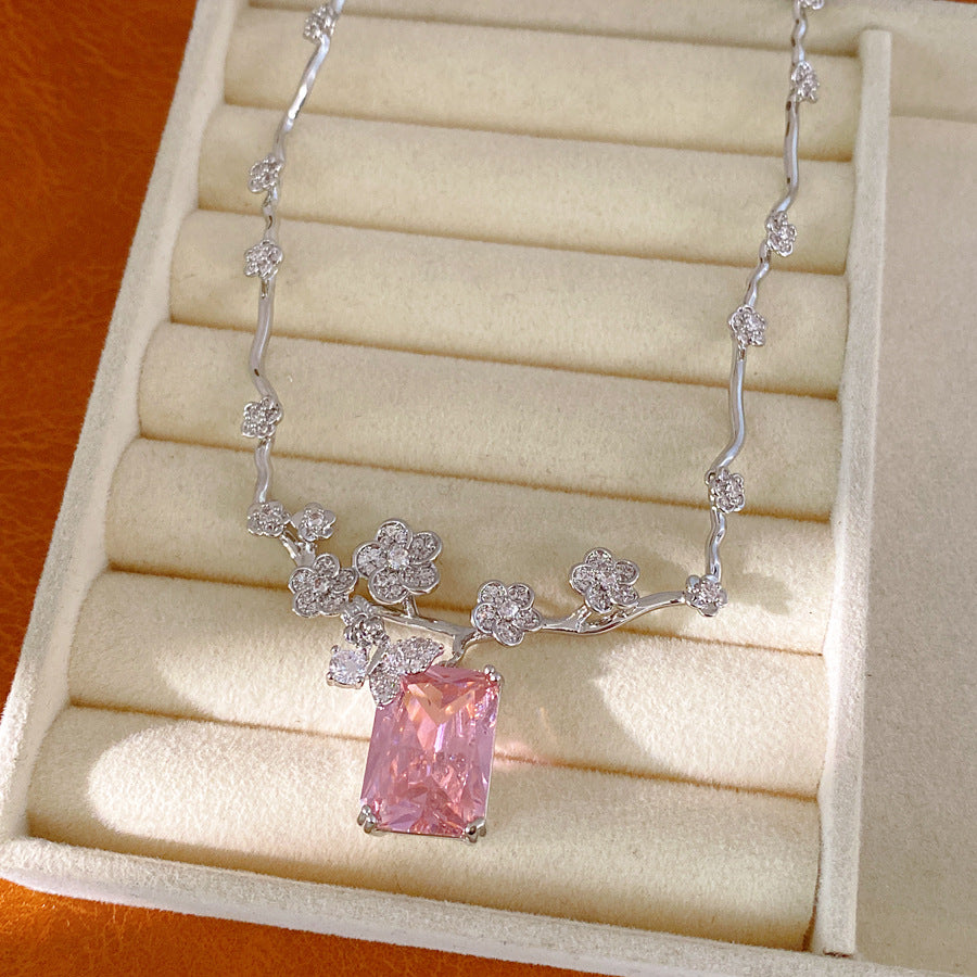 18k real gold electroplated zircon flower butterfly square necklace light luxury niche collarbone chain exquisite jewelry set