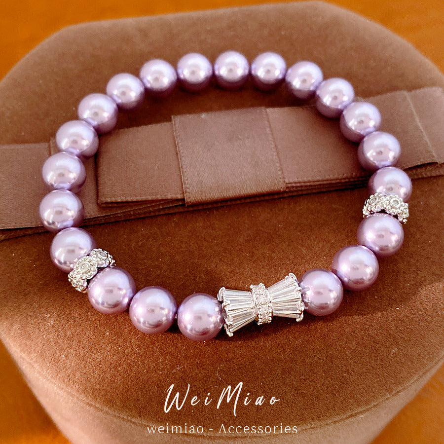 Zircon beaded round elastic pearl bracelet light luxury niche high-end bracelet temperament personalized versatile jewelry
