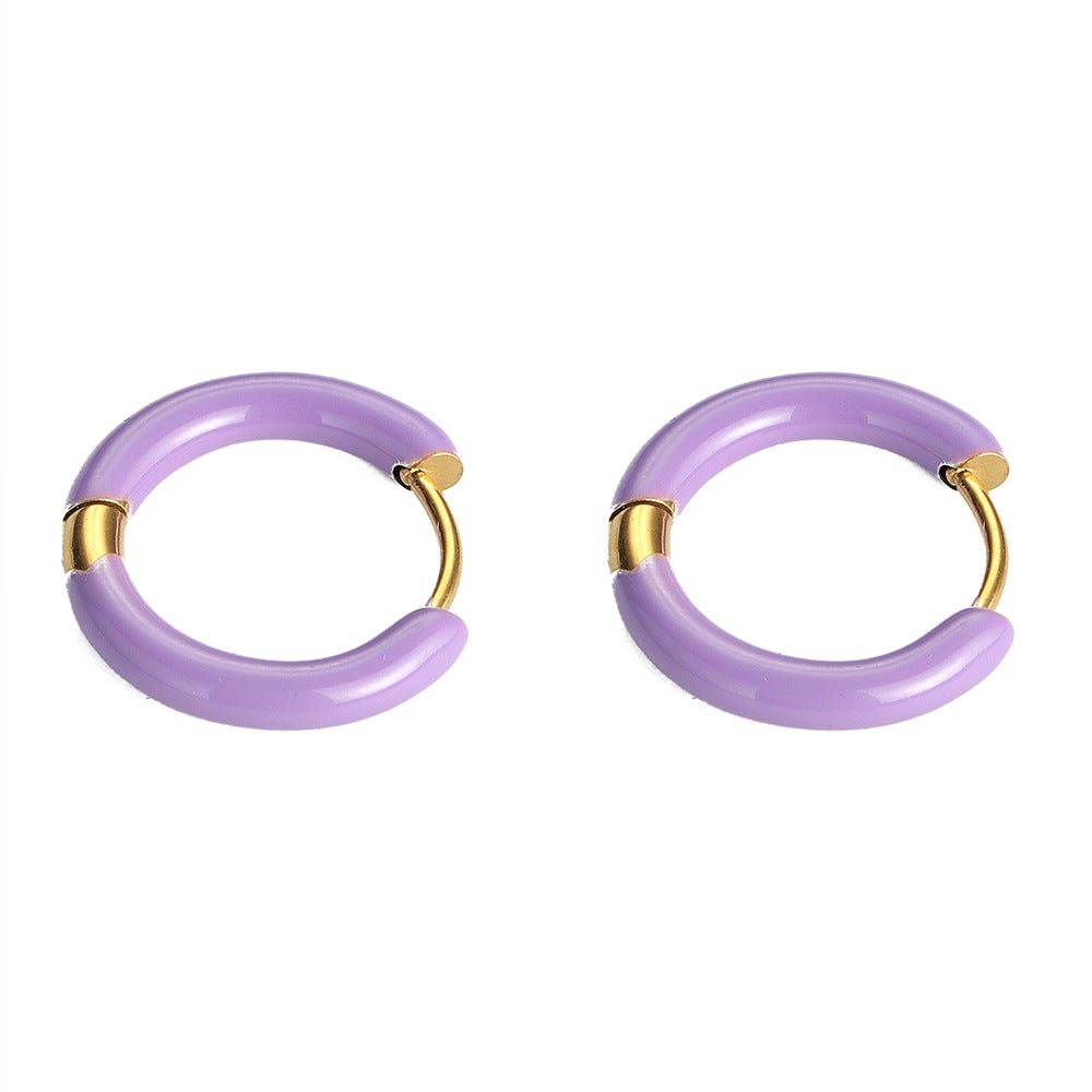 Multi-color oil drip earrings New retro circle earrings Cross-border European and American stainless steel non-fading earrings Oil drip earrings