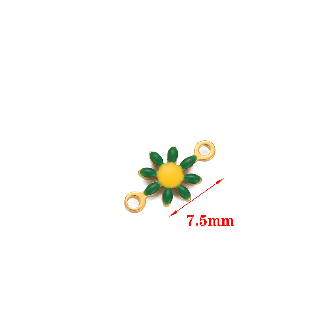 Stainless steel oil dripping double hanging small daisy DIY jewelry accessories pendant handmade chain connector accessories pendant