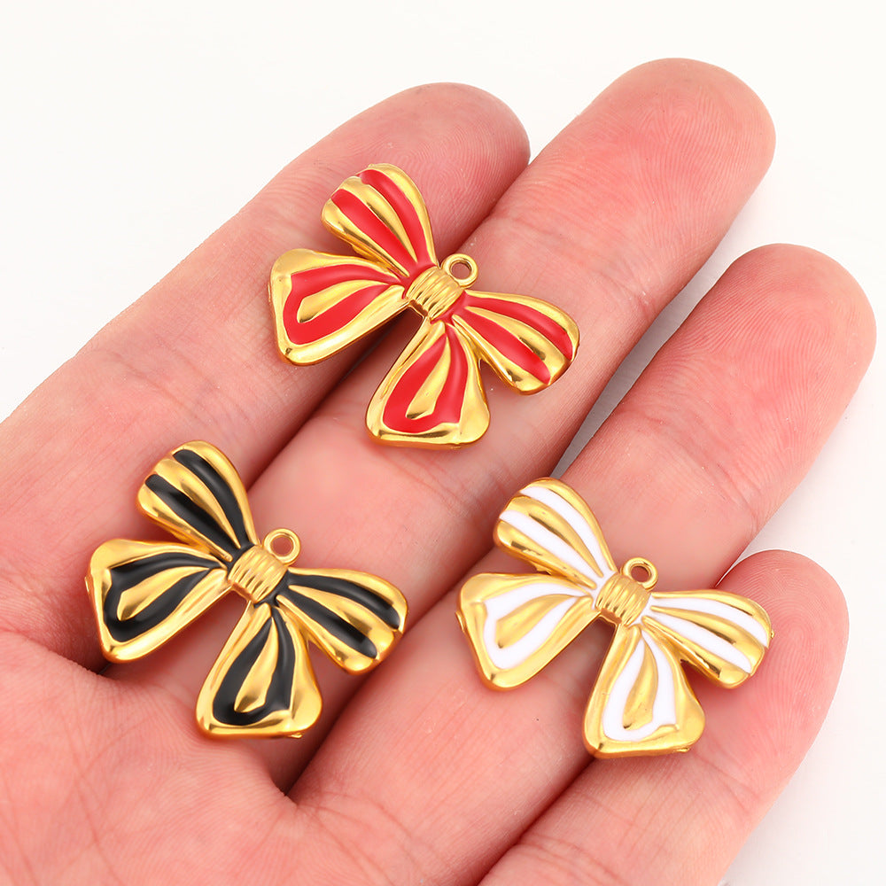 Stainless steel bow love pendant DIY jewelry accessories bracelet necklace accessories beaded pendant oil drop pendant