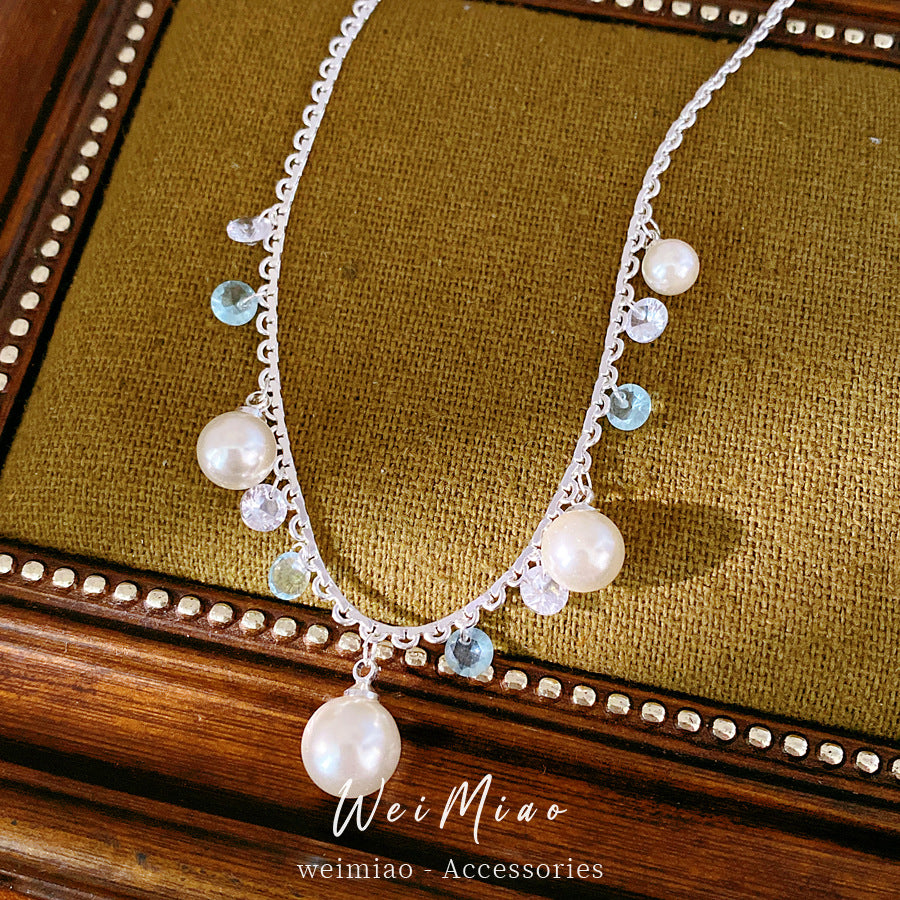 Zircon fringed lace pearl necklace light luxury niche high-end clavicle chain vacation accessories fresh and sweet necklace