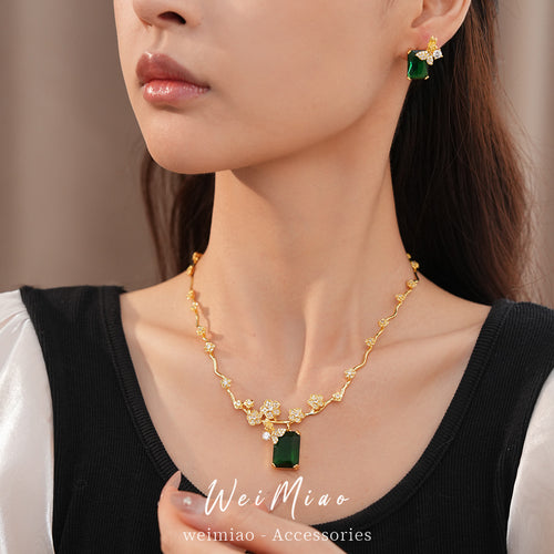 18k real gold electroplated zircon flower butterfly square necklace light luxury niche collarbone chain exquisite jewelry set