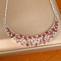 Pink elegant zircon water drop square hollow necklace light luxury niche collarbone chain high-end jewelry set