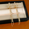 Zircon pearl flower fringed ear clips for women without ear piercings temperament fashion earrings light luxury high-end earrings wholesale
