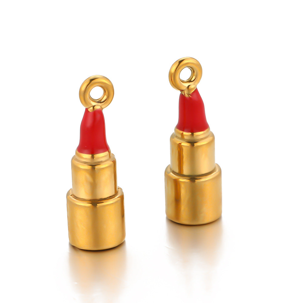 Stainless steel oil dripping lipstick small fragrant wind pendant bracelet necklace DIY jewelry accessories pendant keychain pendant
